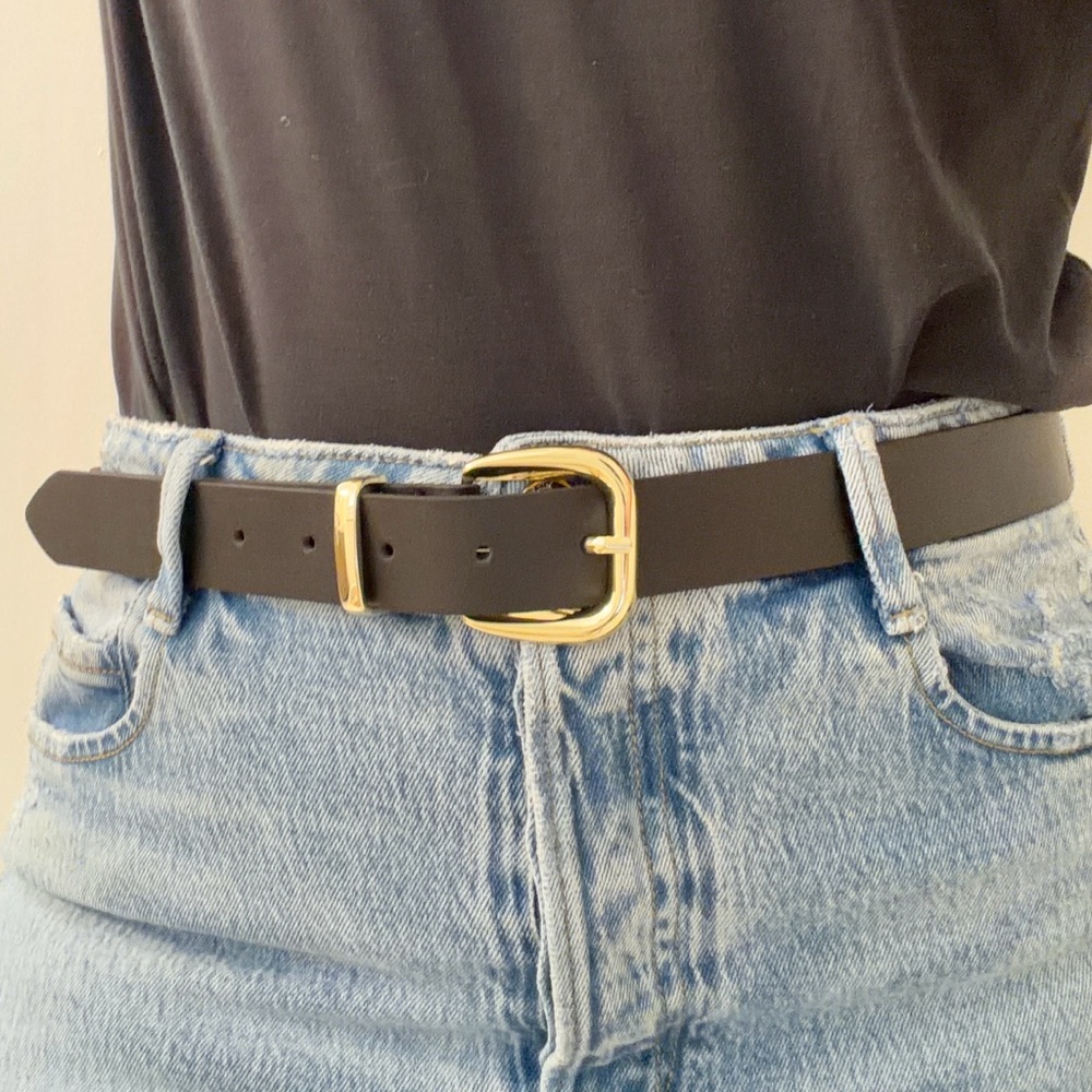 Classic Black Belt with Gold Buckle - Women's Accessory